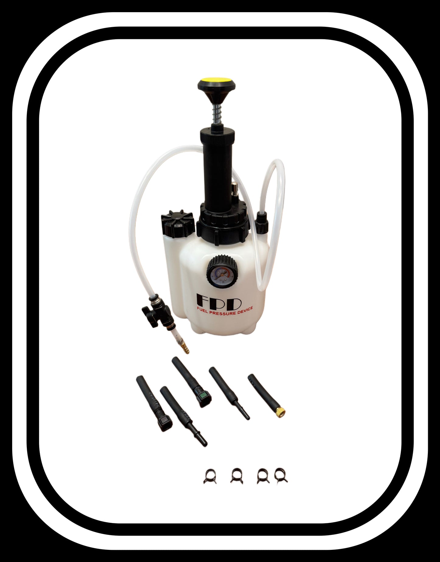 Complete set with male & female quick disconnect and schrader valve type. Includes spring clamps